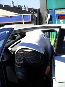 Some candid girls cleaning their cars in jeans and some showing ass crack