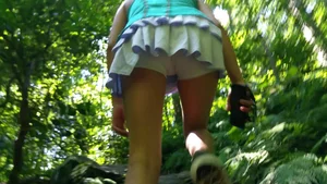 Latina girlfriend hiking in skorts with reverse camel toe