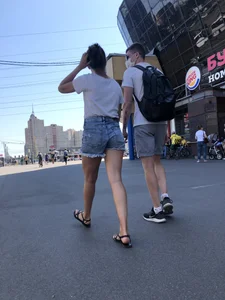 Nice Legs in Denim Shorts and Feet in Sandals Street Creepshots