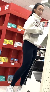 Petite tight Asian yoga pants at target bends over