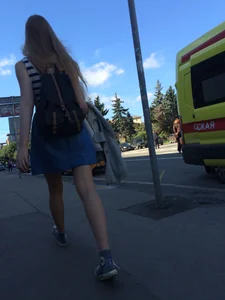 Girl in a Skirt With Sexy Skinny Legs Walking Down a Street Creepshots Collection
