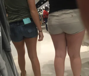 Chunky ass in denim shorts at the mall