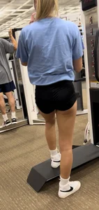 TALL VOLLEYBALL TEEN in her game shorts at gym