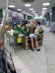Grocery store blonde with a nice ass in tight white shorts