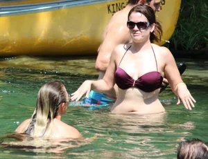 Two big boobed bikini babes in maroon bikinis