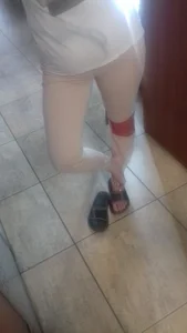 Girl in Leggings and Slippers Feet Creepshot