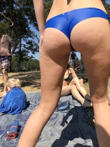 Great Ass and Hot Legs in Swimsuit Closeups - Wet Girl Walking Out of the Water at the Beach