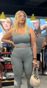 Plump Dumpy Blonde MILF in turquoise two-piece Spandex