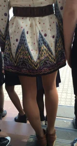 Closeup of a Teen Girl’s Slim Legs in a Dress And Pantyhose - Public Transport Creepshot