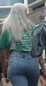 Blonde candid hottie wearing tight blue jeans, multiple closeups of her booty