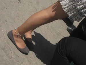 Street Candid Legs Closeup in Flats and Pantyhose