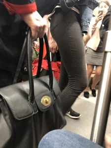Long Skinny Legs in Black Denim - Subway Train Closeup Candid