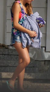 Hot teen neighbor getting ready for the beach in short shorts showing some cheek