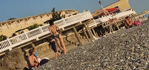 Hot Candid Girl in a Swimsuit Chilling on a Beach With Her Boyfriend Creepshots Series