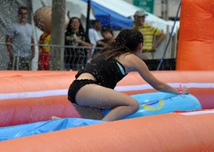 Beautiful brunette tube girl in black bikini