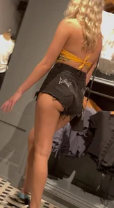 T33ns shopping denin short close up