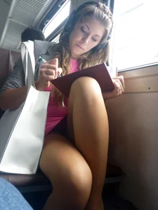 Milf with Sexy Legs in a Skirt Public Train Creepshot