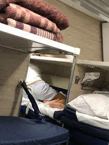 Barefoot Girl in Shorts in the Train Sleeping Car Candid Gallery