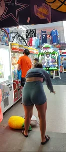 Girl in Lycra Shorts Bends Over. Thank you God.