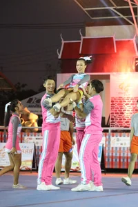Bunch of athletic Thai cheerleaders at a competition
