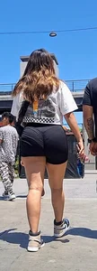 Brunette with thick legs in tight shorts, VPL [oc]
