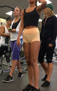 Hot Skinny Girl in Mini-Shorts Gym Workout Candid - Sexy Booty