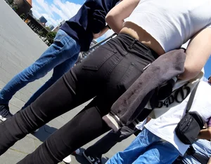 Tight black jeans - nice view from behind (high resolution)