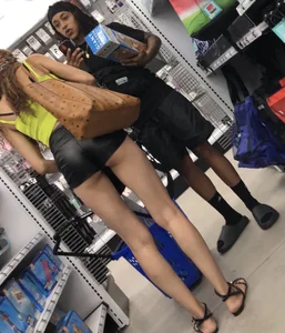 Hoodrat in leather booty shorts