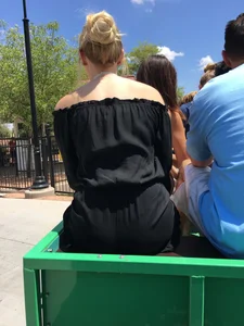 Blonde bending over in black shorts with vtl