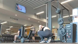 Gym hottie with a great ass wearing tight black leggings, part 2