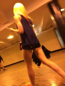 Tall Blonde Girl with Long Muscular Legs Candid