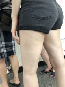 Ass in Black Denim Mini Shorts Subway Train Candid