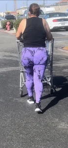 Mature chunky ass Latina in purple galaxy leggings