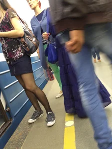 Girl in Black Pantyhose Subway Candid