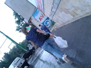 Street Candid Girl in Tight Blue Jeans