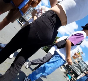 Tight black jeans - nice view from behind (high resolution)