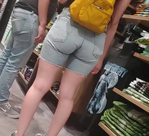 Nerdy teen slut with tight ass in jean shorts