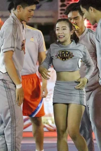 Bunch of athletic Thai cheerleaders at a competition