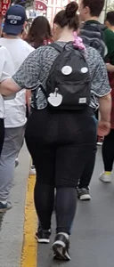 Fat ass girl in leggings with vpl
