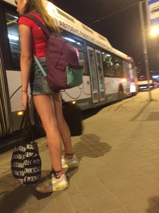 Skinny Girl in Denim Shorts City Candid