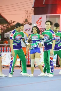 Bunch of athletic Thai cheerleaders at a competition