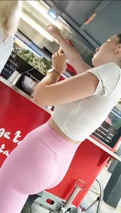 Super cute MEGABABE in pink leggings with bubble butt!