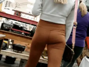 Petite Blonde Ass in Orange Leggings VTL