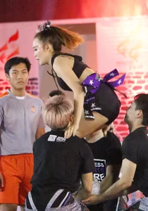 Bunch of athletic Thai cheerleaders at a competition