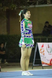 Bunch of athletic Thai cheerleaders at a competition