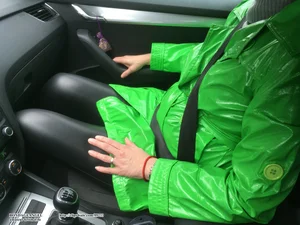 Girl in Leather Leggings in a Car Creepshot