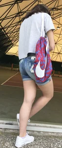 Cute Young Candid Girl in Denim Shorts With Nice Legs Street Creepshot