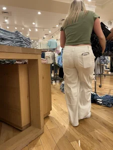 Blonde in white pants squatting and cleaning (oc)