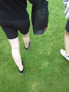 Sexy Ass in Spandex Tight Shorts And Pale Legs Park Creepshot