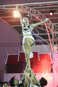 Bunch of athletic Thai cheerleaders at a competition